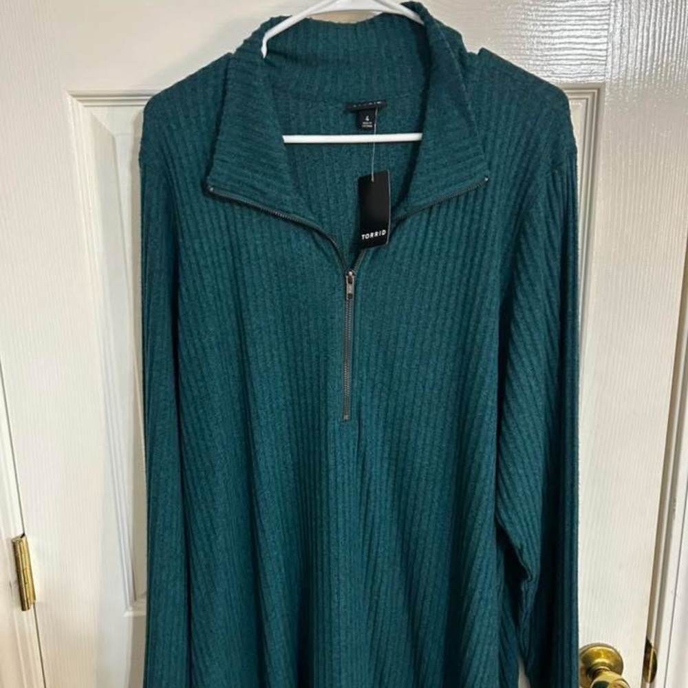 Torrid Teal Ribbed Half-Zip Sweater